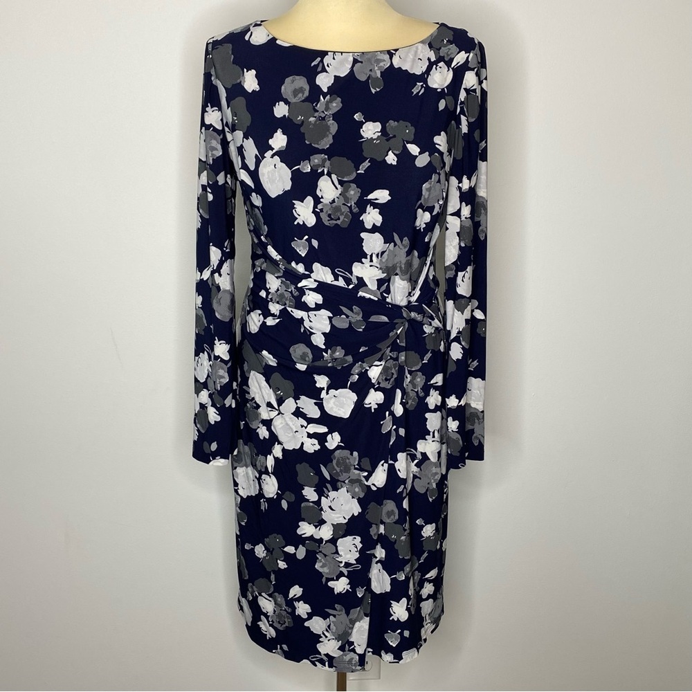 American Living Blue Grey Floral Long Sleeve Dress